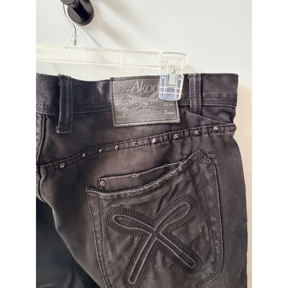 Akoo Mens Faded Black Studded Embroidered Streetwear Denim Jeans Size 40x33 - Picture 6 of 11